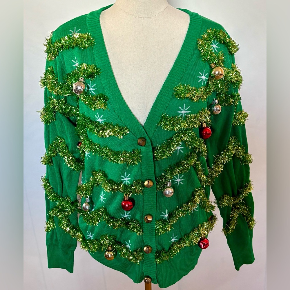 NEW w/o Tags TIPSY ELVES GAUDY GARLAND UGLY CHRISTMAS CARDIGAN SWEATER LARGE - Picture 2 of 10